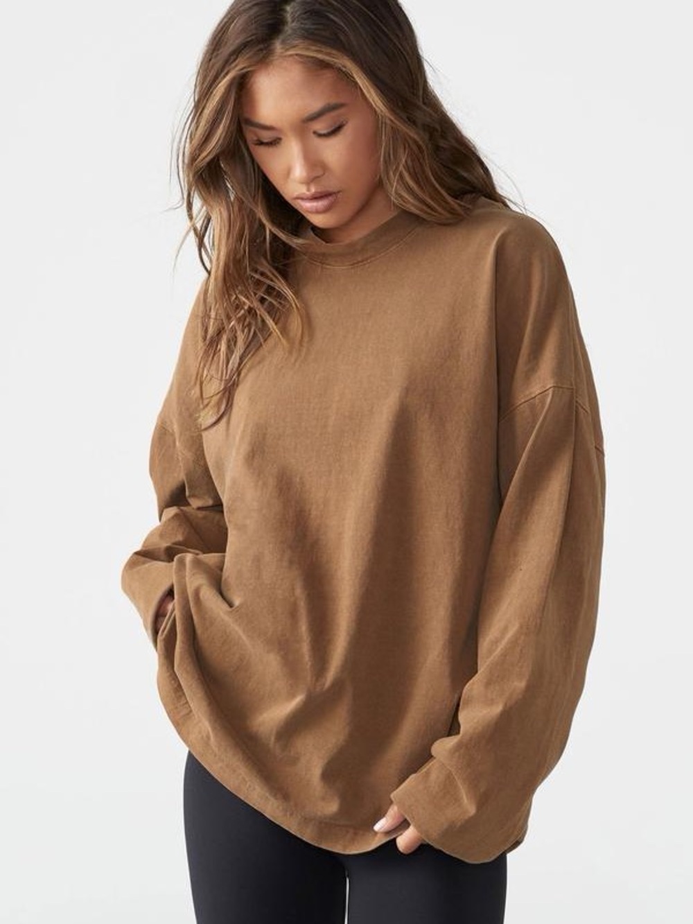 Like New Joah Brown Vintage Oversized Cotton Long Sleeve Tee in Toast Size M/L